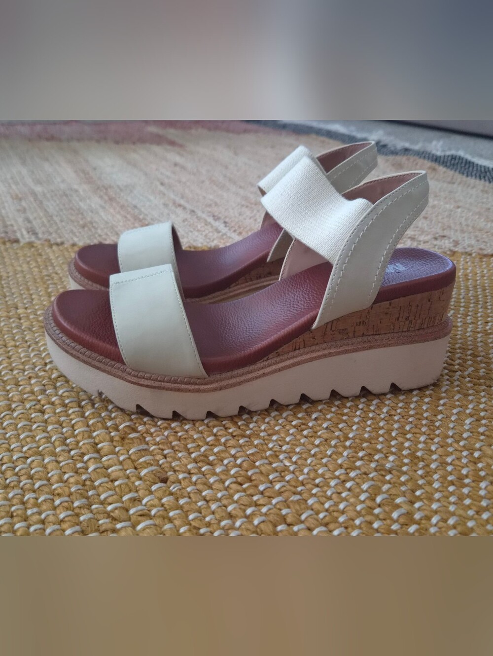 MIA Cream and Brown Wedge Sandals